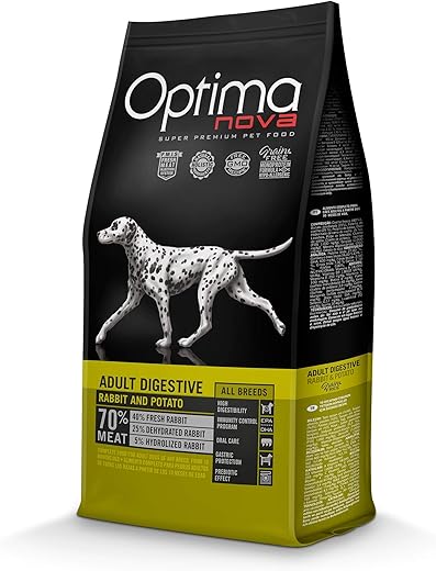 Optima Nova – Pienso para perros adultos Optima Nova Adult Digestive conejo y patata 12 Kg.