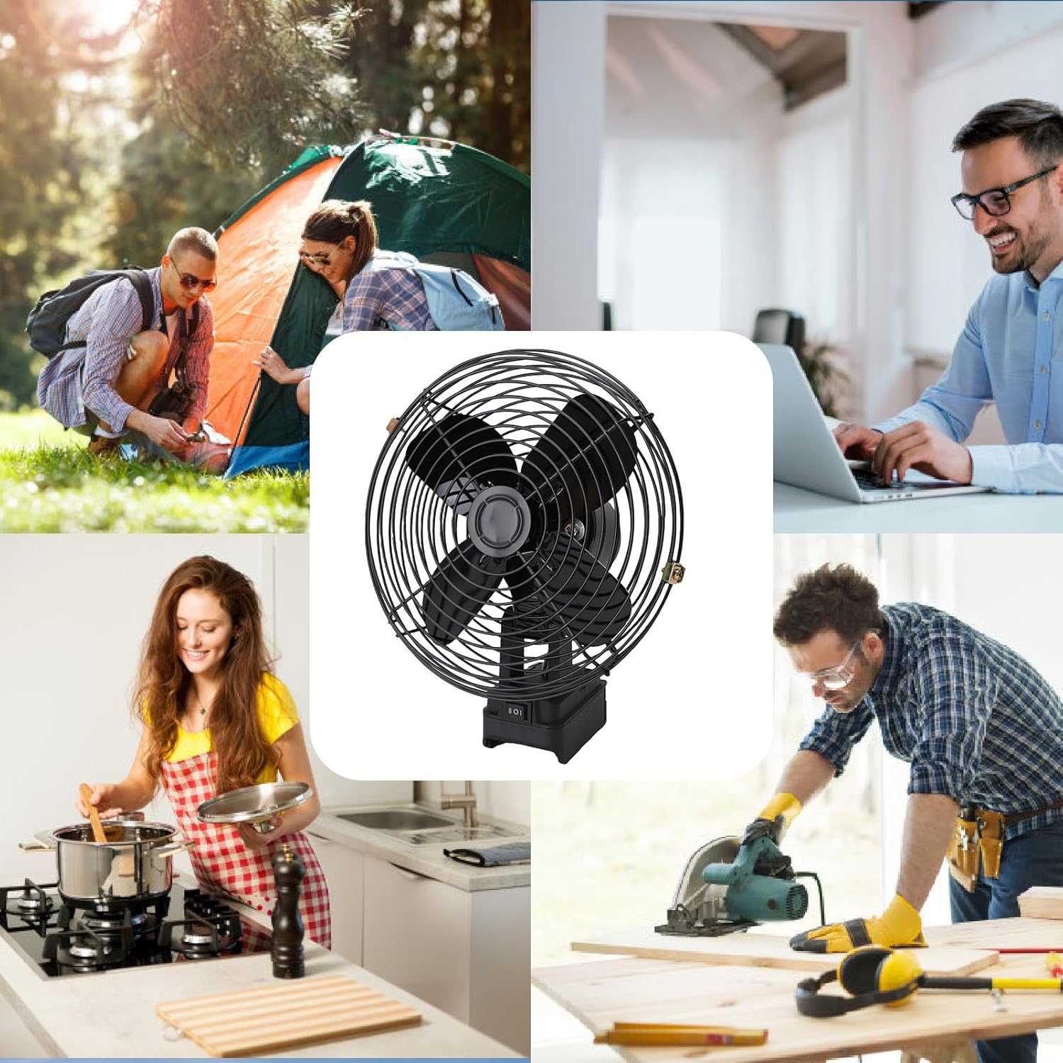 Walfront Portable Fan Camping Fan 8 Inch 2 Speeds for DCB206 Battery Double USB Output 35W 2 Speeds for Home Car Office Travel Camping