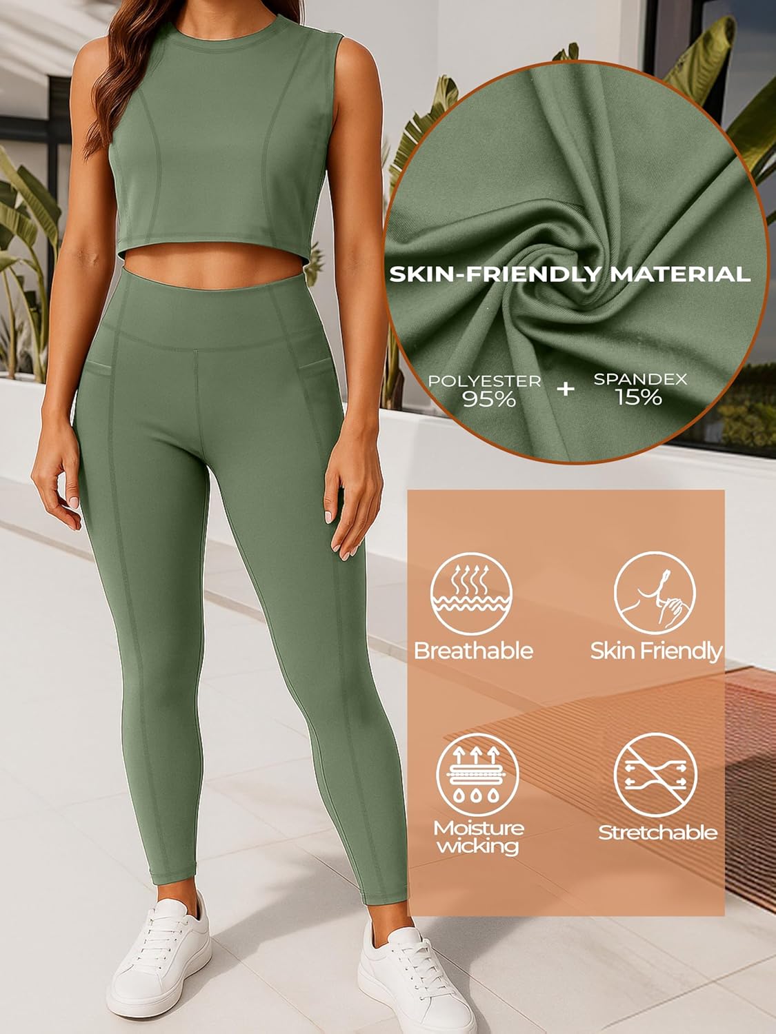 URBAN BUCK Yoga Sets For Women - Workout 2 Piece Sets For Women Summer Lounge Set High Waist Legging with Pockets & Crop Top