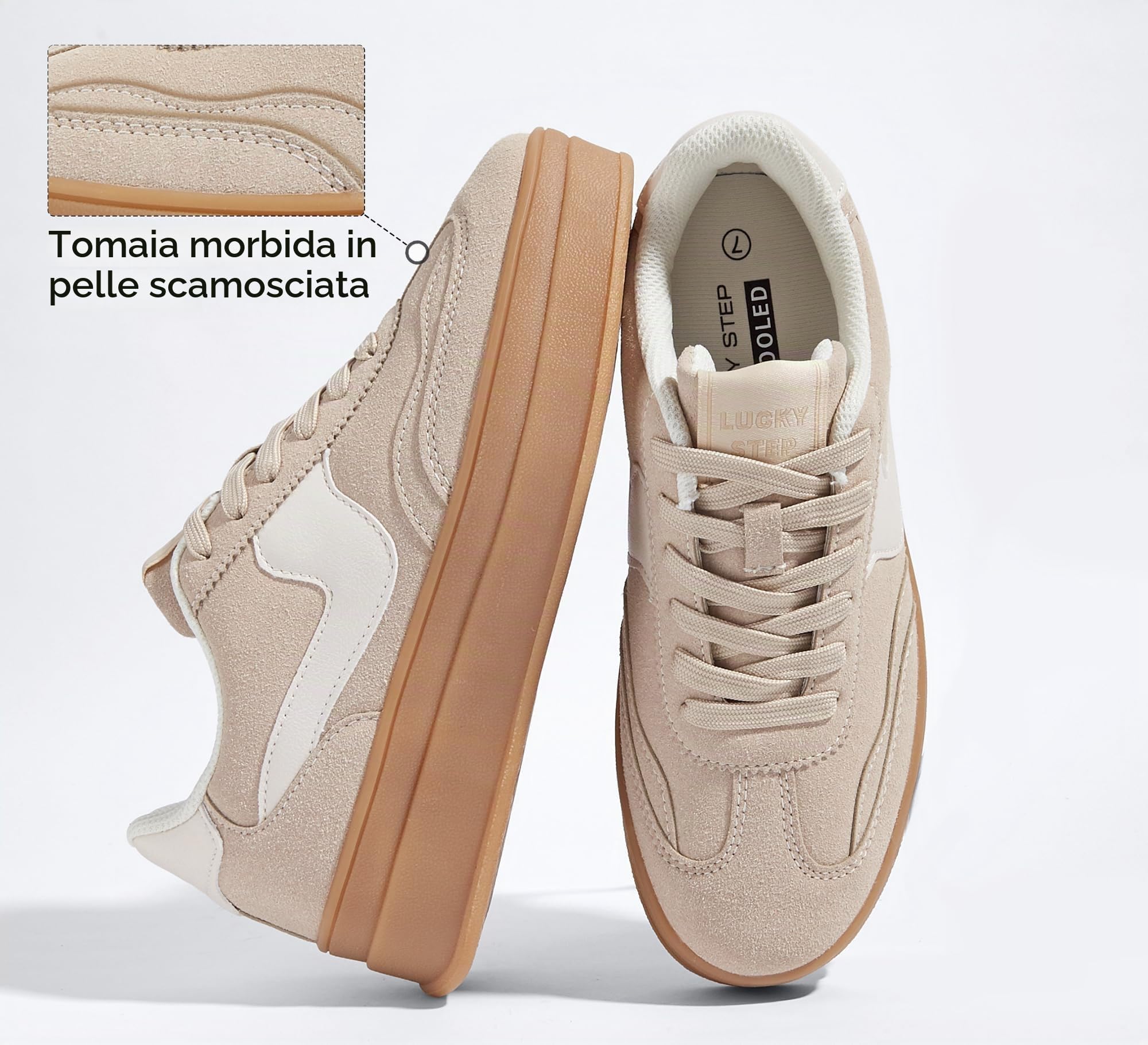 LUCKY STEP Sneakers Donna con Zeppa – Scarpe Chunky alla Moda, Scarpe Casual con Lacci, Comode per Camminare e Uso Quotidiano