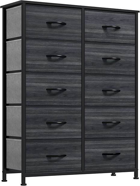 GOOBED 10 Drawer Dresser - Fabric Storage Tower, Organizer Unit for Living Room, Hallway, Closets - Sturdy Steel Frame, Wooden Top & Easy Pull Fabric Bins