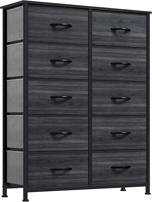 GOOBED 10 Drawer Dresser - Fabric Storage Tower, Organizer Unit for Living Room, Hallway, Closets - Sturdy Steel Frame, Wooden Top & Easy Pull Fabric Bins