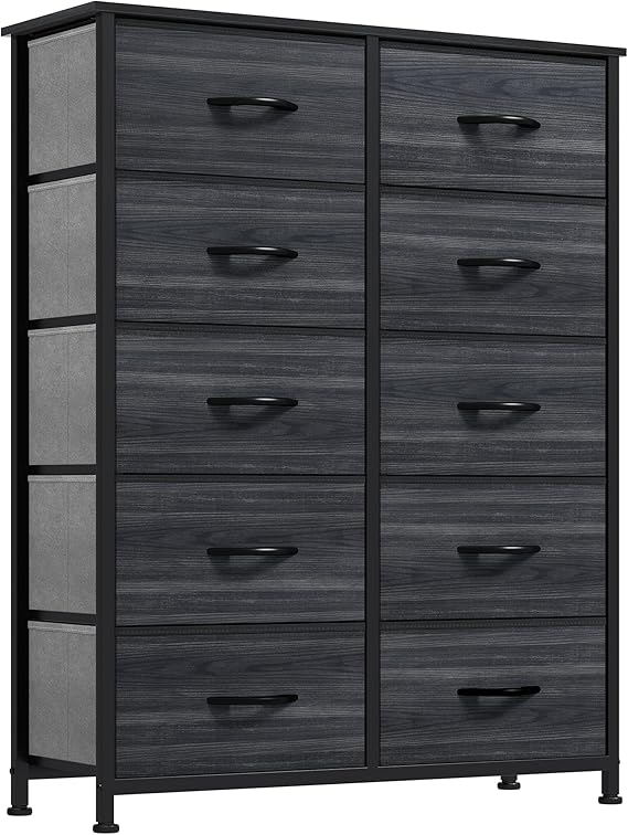 GOOBED 10 Drawer Dresser - Fabric Storage Tower, Organizer Unit for Living Room, Hallway, Closets - Sturdy Steel Frame, Wooden Top & Easy Pull Fabric Bins