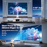 Vista 5 de Mini Projector with WiFi and Bluetooth, Smart Portable Movie Projector 4K Support, 300 ANSI, 5W Base Speaker, 220° Rotation, Auto Vertical Keystone
