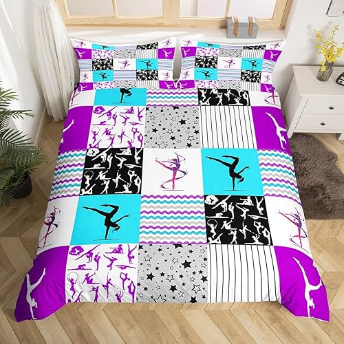 Manfei Juego de funda de edredón de gimnasia para niños, tamaño matrimonial, juego de ropa de cama de 3 piezas para decoración de habitación de Manfei Juego de funda de edredón de gimnasia para niños, tamaño matrimonial, juego de ropa de cama de 3 piezas para decoración de habitación de