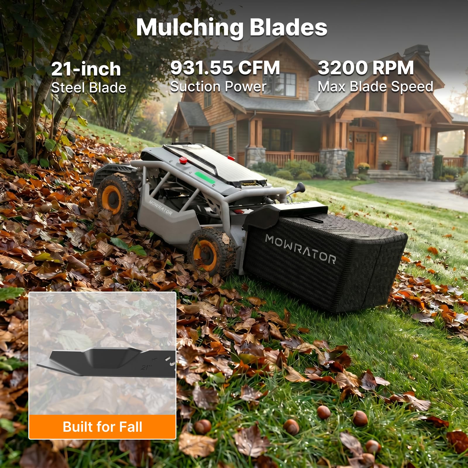 Mowrator 53 cm Mulchmesser, 3er-Set für S1 Rasenmäher | Zweistufiges Laubmulchen, starke Laubaufnahme, feiner Mulch, energieeffizient, korrosionsbeständiger 40MnB-Stahl