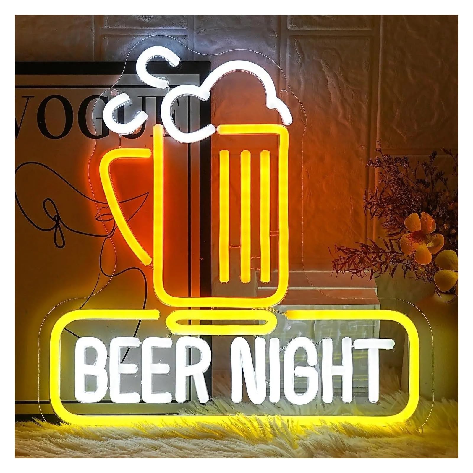 XENITE Hanging Art Neon Signs Beer Ninght Neon Sign USB Dimmable Lights for Man Cave Bar Bedroom Pub Bistro Shop Restaurant Party Decor 33x32cm