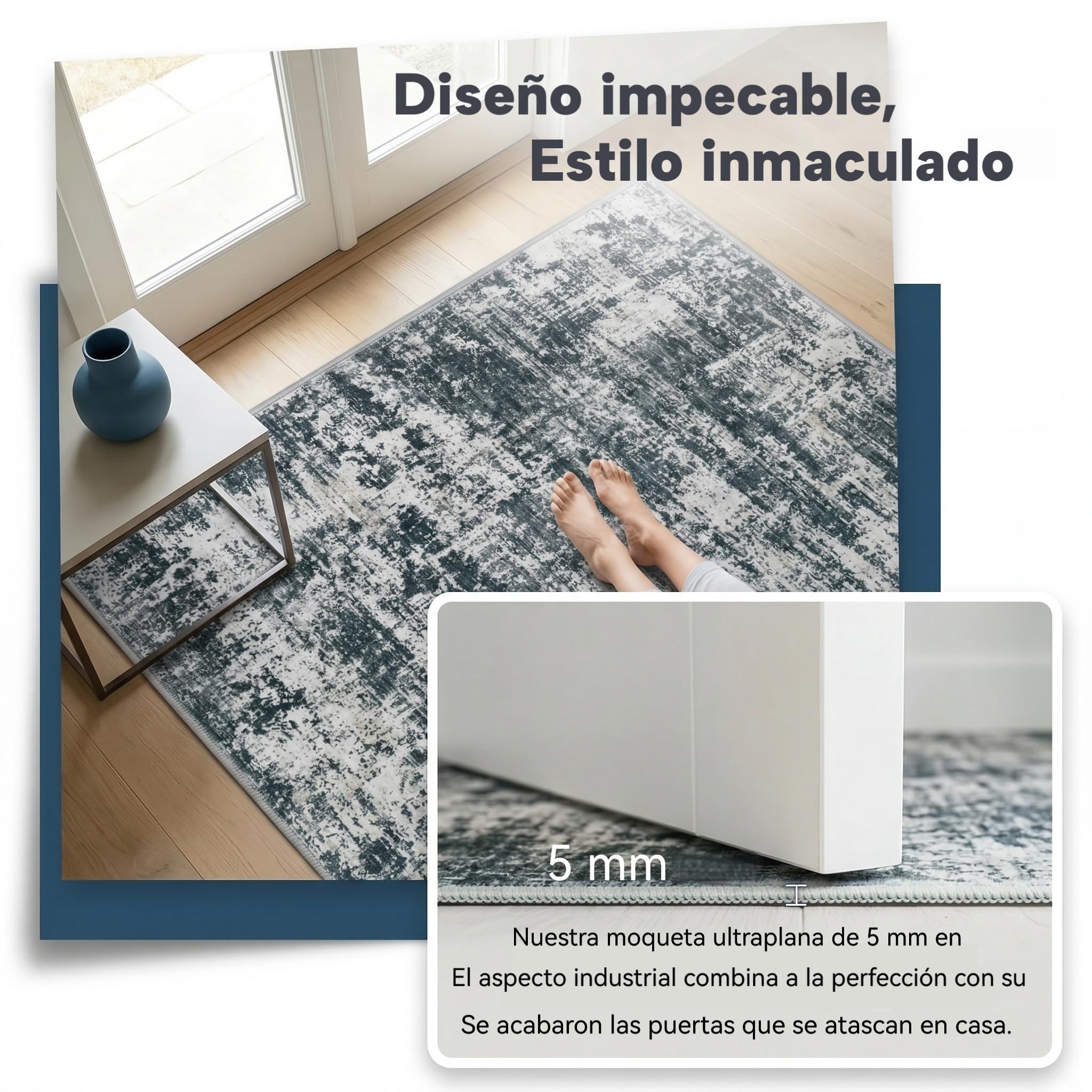 Alfombra Salon Grande Lavable en Lavadora, Gris Negro, 140x200cm | Alfombra Pelo Corto Imitación Cachemira Abstracta Antideslizante para Dormitorio