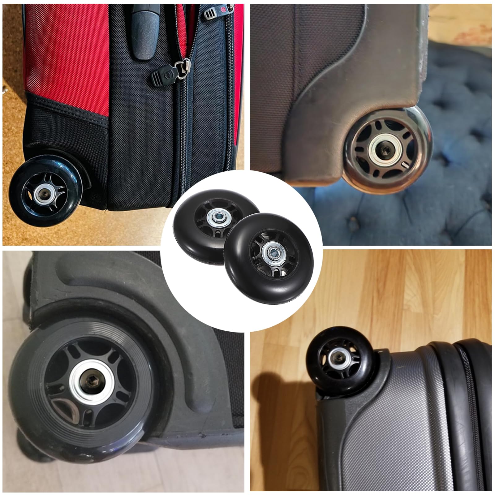 OwnMy 80mm x 23mm Luggage Wheels Replacements - Set of 2 Mute Suitcase Replacement Wheels with Black Screws Axles Bearings, Rotatable Rubber Luggage Suitcase Swivel Wheel Kit
