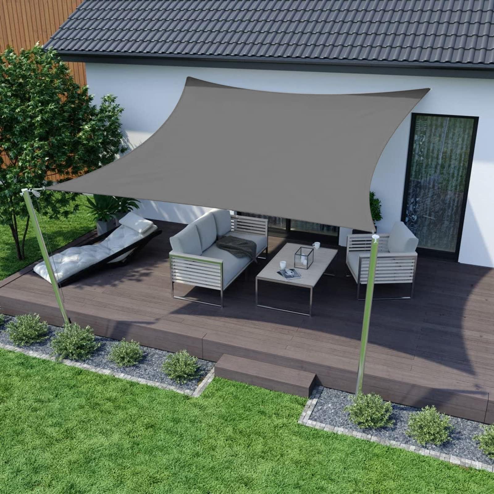 HOMPER 10' x 10' Waterproof Sun Shade Sail Canopy Effectively 95% UV Block, Oxford Fabric, for Patio, Balconies, Lawn Garden, Party, Outdoor Activities, Mid Grey