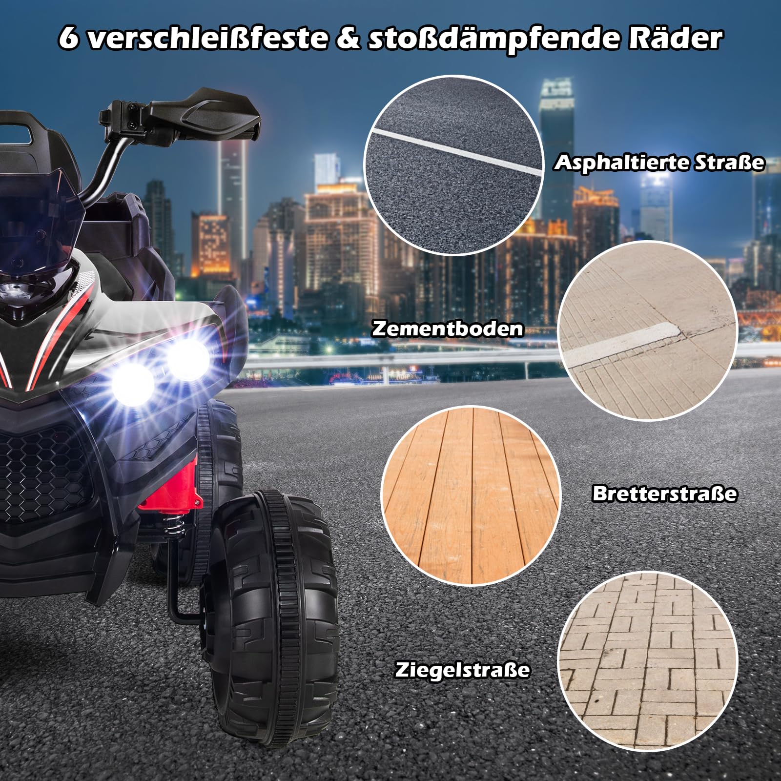 COSTWAY Elektryczny quad dziecięcy 12 V, elektryczny quad z bagażnikiem z tyłu, pojazdy elektryczne ze światłami LED i muzyką, 6 kół, quad, 3-6 km/h, samochód elektryczny dla dzieci od 3 lat