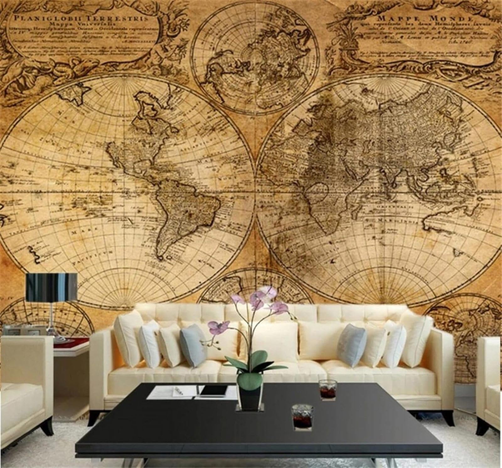 Tzxztt 200Cm×140Cm(B×H) Large Retro World Map Art Unique Modern 3D Wallpaper Premium Textured Silk Neutral Tones Material Ideal For Living Room Bedroom-200Cm×140Cm