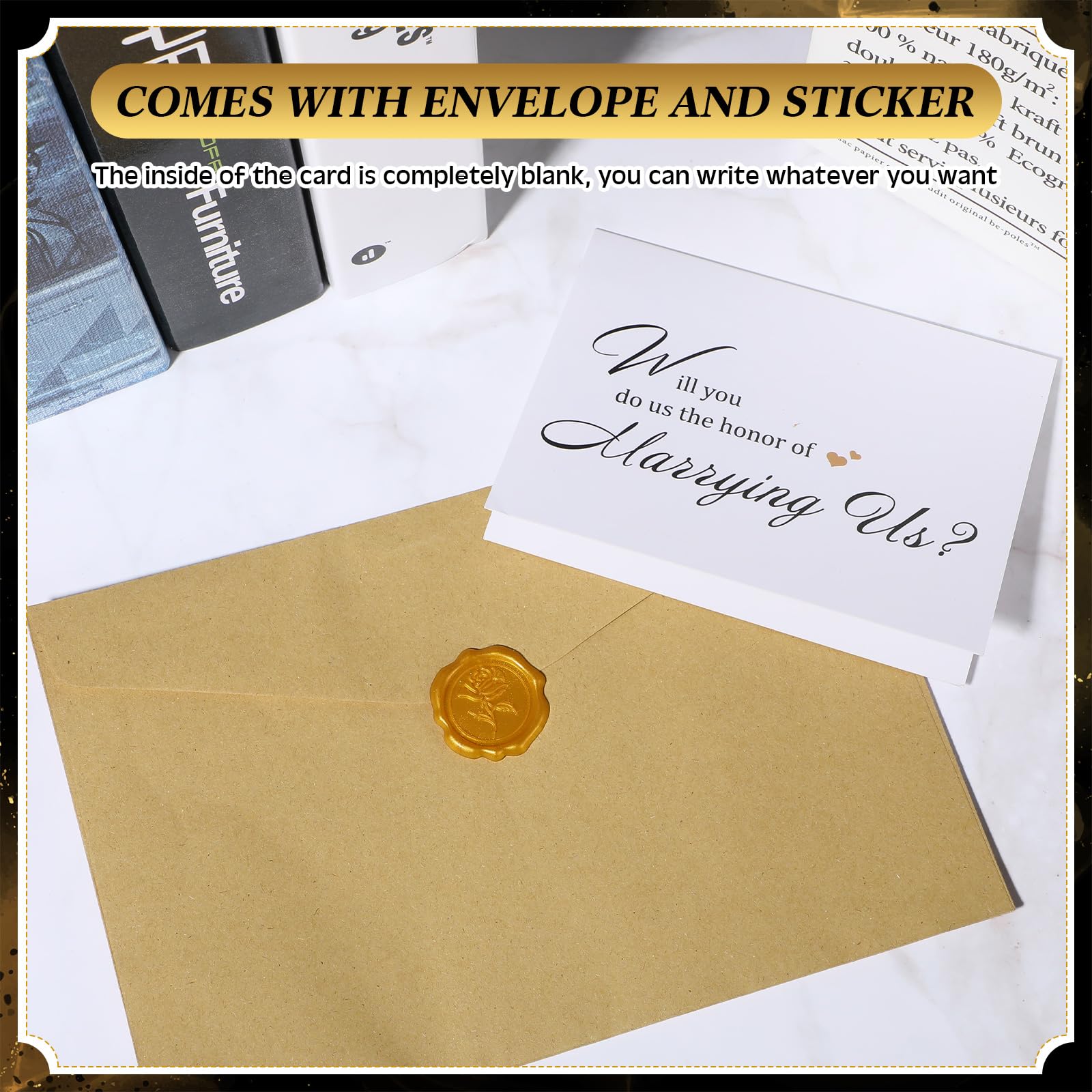 7 Pcs Officiant Gift Set Includes Leather Hardcover Proposal Officiant Book Black Ink Pen Thank You Card with Envelope and Sticker Bookmark Gift Box for Wedding(Black)