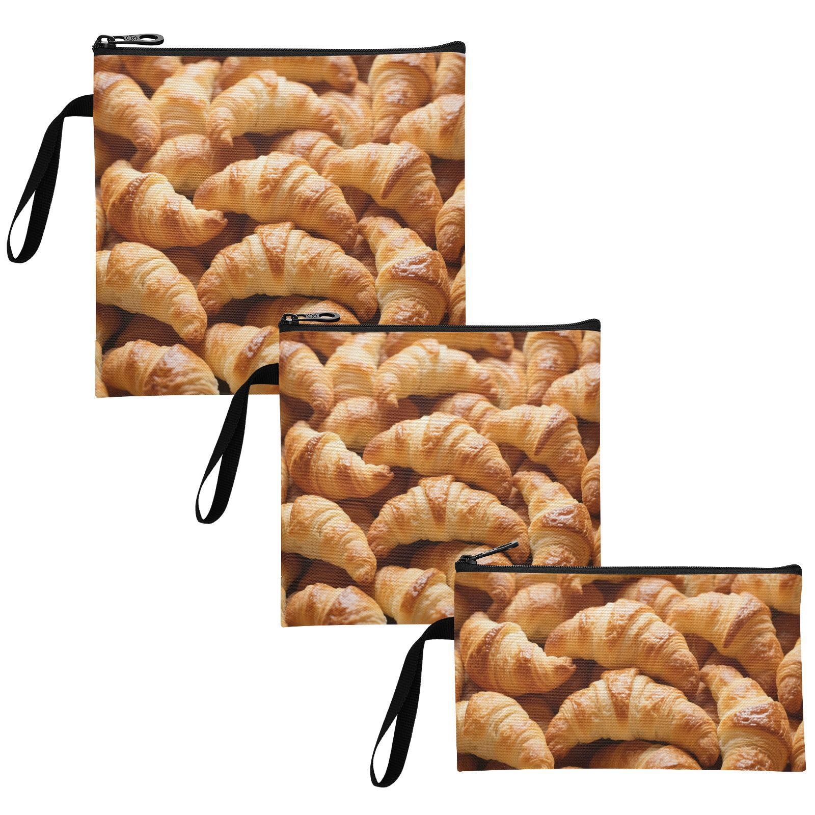 Croissant Bread Food Pack of 3 Reusable Sandwich Snack Bag Portable Diaper Bag Organization for Travel Items, Home Organization