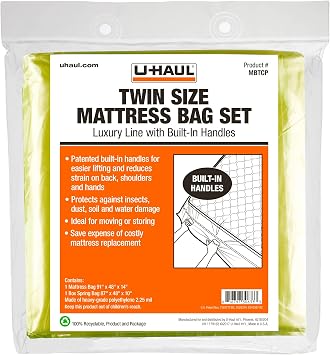 U-Haul Deluxe Twin Mattress and Box Spring Bag Set Moving and Storage Protection Cover 2.25 Mil Includes 1 Mattress and1 Box Spring Bag