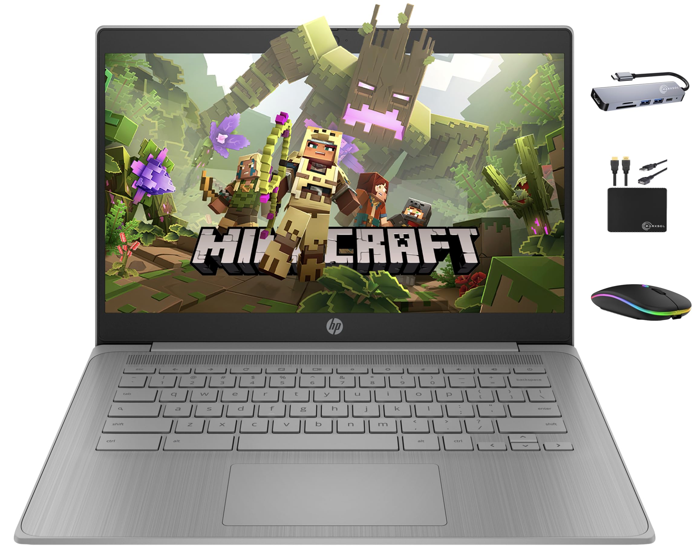 HP Chromebook 14" HD Premium Laptop Computer for Student Business, Quad-Core Celeron N4120 Processor, 4GB RAM, 564GB Storage (64GB eMMC + 500GB Ext), Webcam, Long Battery, Chrome OS +MarxsolAccessory