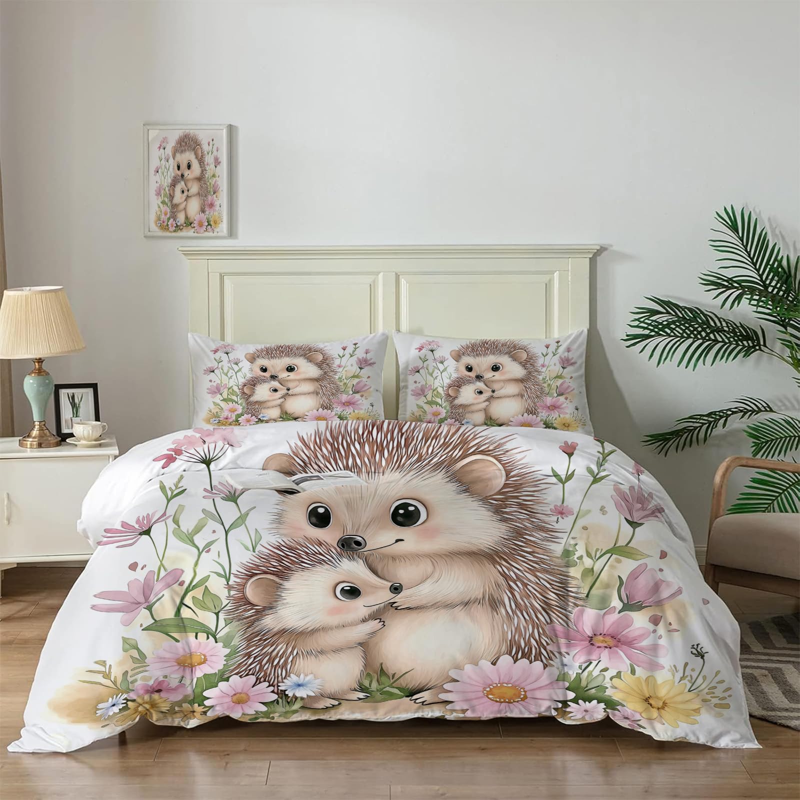 Housse de couette rose hérisson boho pour lit enfant 2 pièces parure bohème 240x260