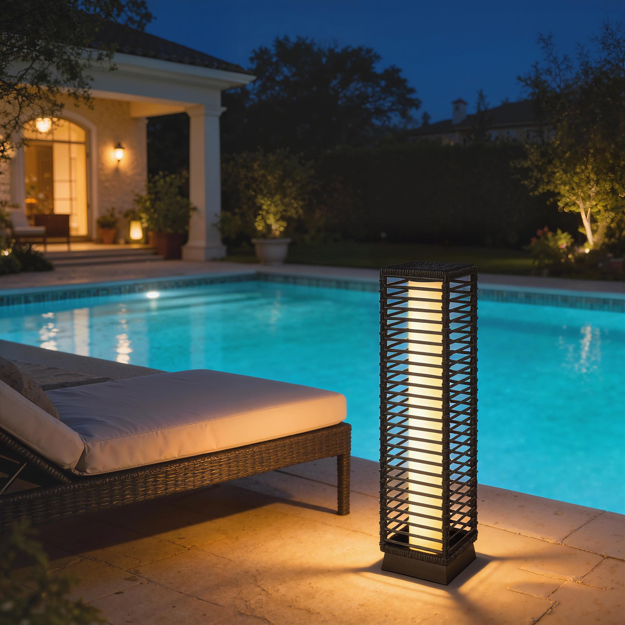 Outsunny Linterna Solar Exterior Resina Trenzada, Negro | Lámpara de pie inalámbrica, recargable, sensor de luz, LED