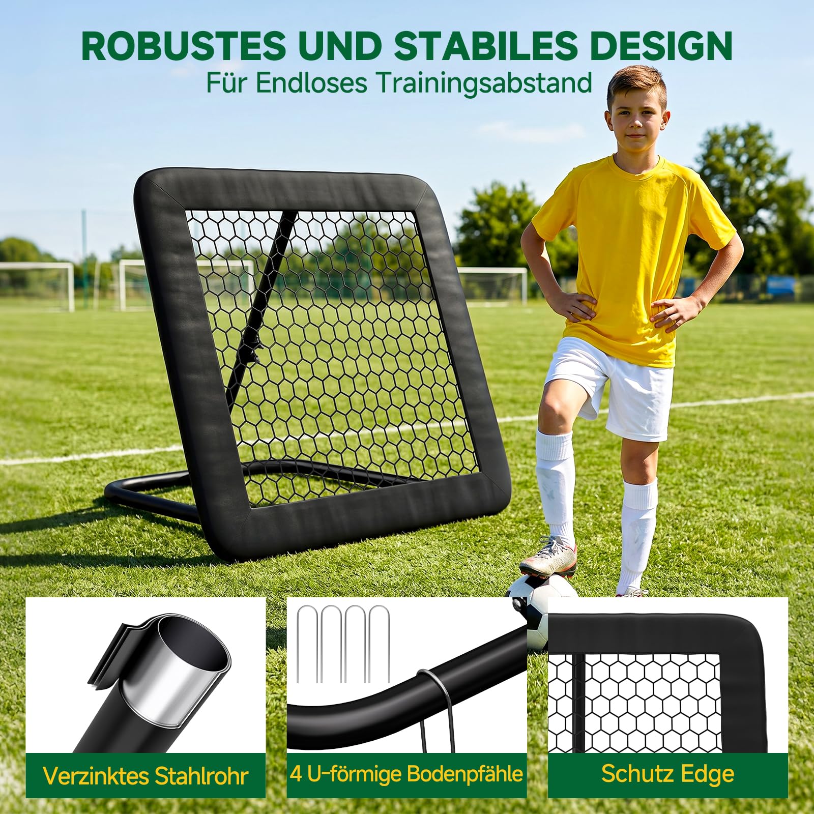 SUNYRISY Rimbalzo per calcio con bordo protettivo | Rete da calcio con telaio stabile, 98 x 98 cm