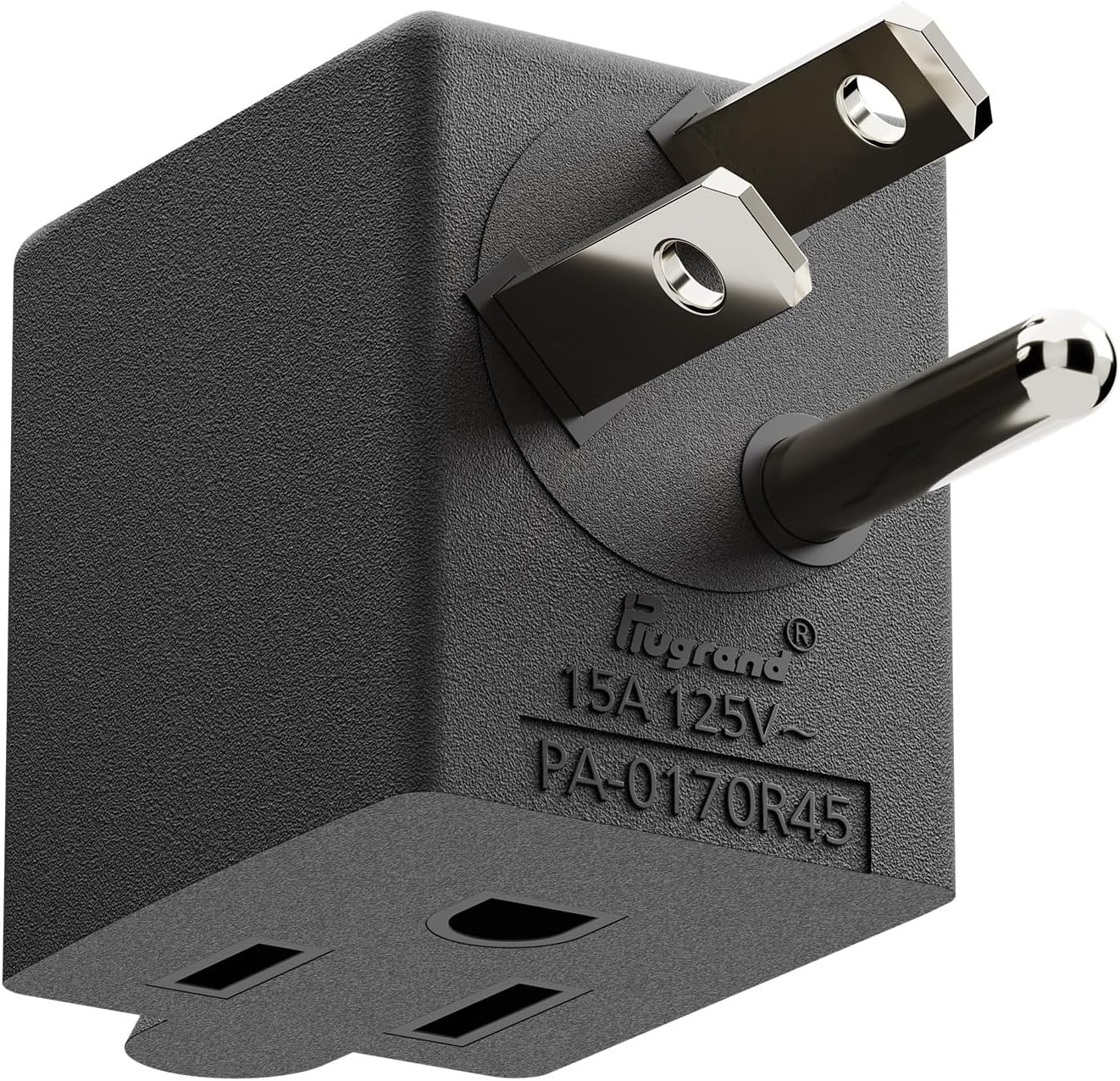 90 Degree NEMA 5-15P to 5-15R Adapter, Plugrand Right Angle USA 3-Prong Male to Female Adapter, 90 Degree Angled 3Prong Power Plug, 5-15P Space Save Converter Black PA-0170R45