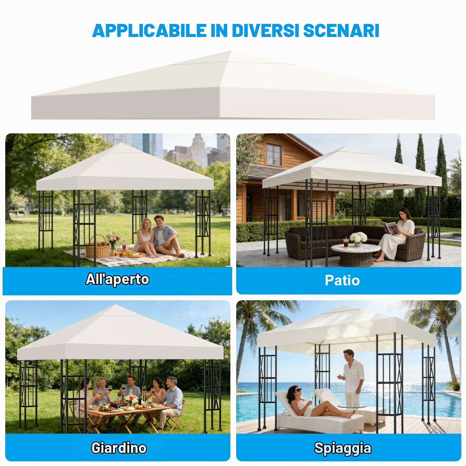 Telo di Ricambio per Gazebo 3x3m, Impermeabile e Anti-UV 300D, Copertura Rimovibile per Pergola con Fascette in Velcro Rinforzate, Ideale per Giardino, Terrazza, Campeggio e Spiaggia,Beige