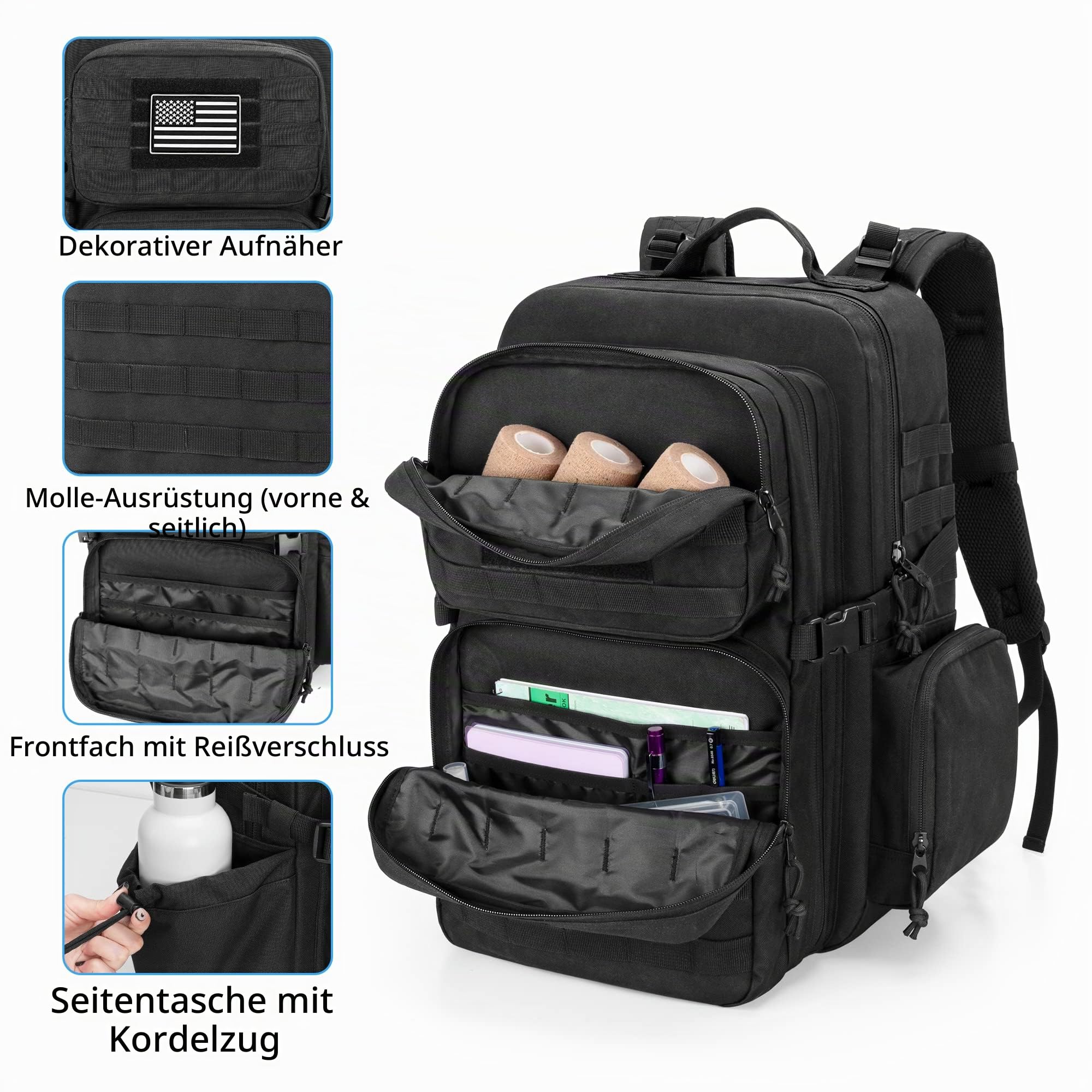 Damero Taktischer Rucksack, Trauma, leer, Molle Bag First Aid Bug Out Medizinische Taktiktasche für Camping, Schwarz