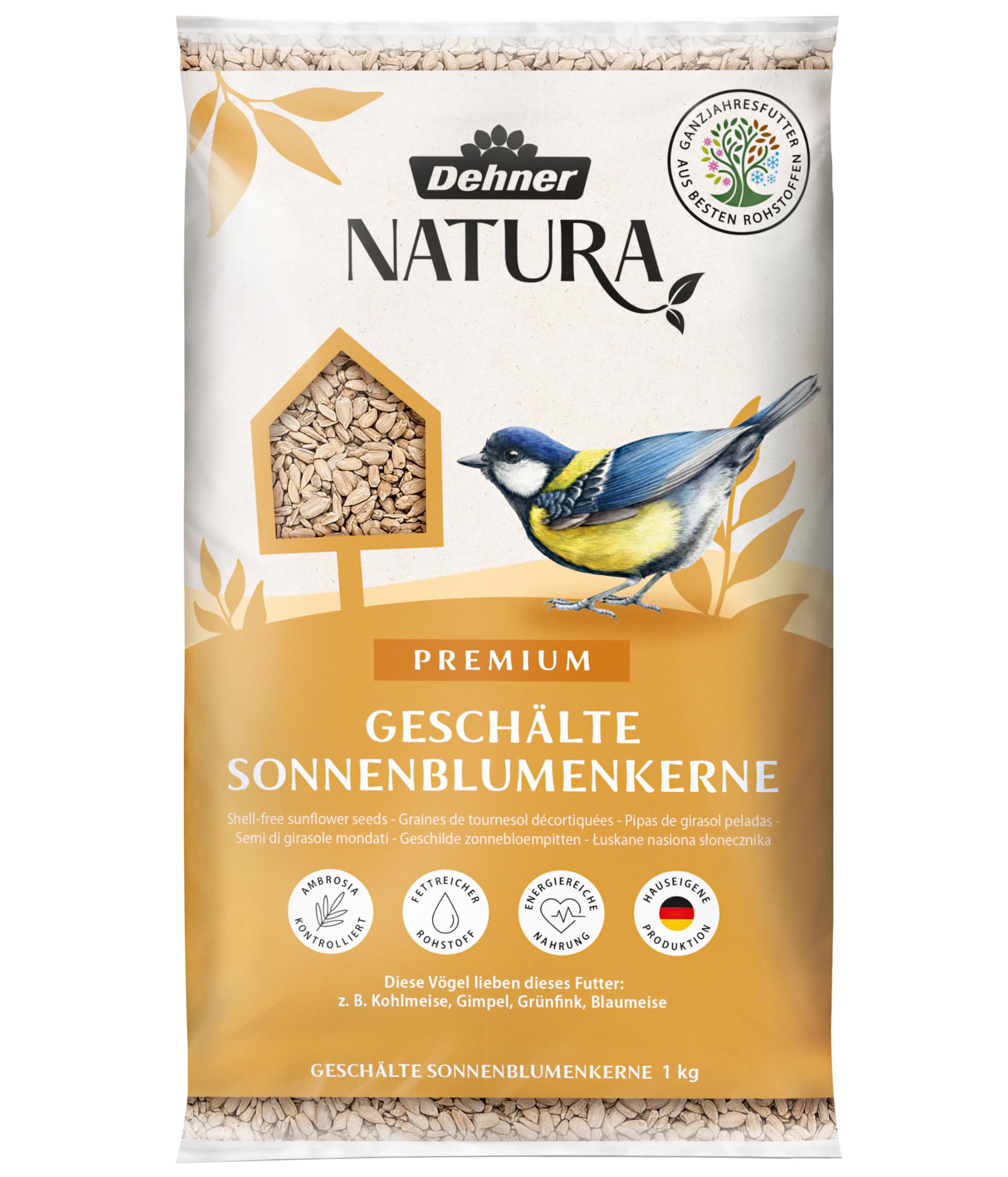 Dehner Natura Premium Nourriture pour Oiseaux Sauvages, graines de Tournesol décortiquées, 1 kg