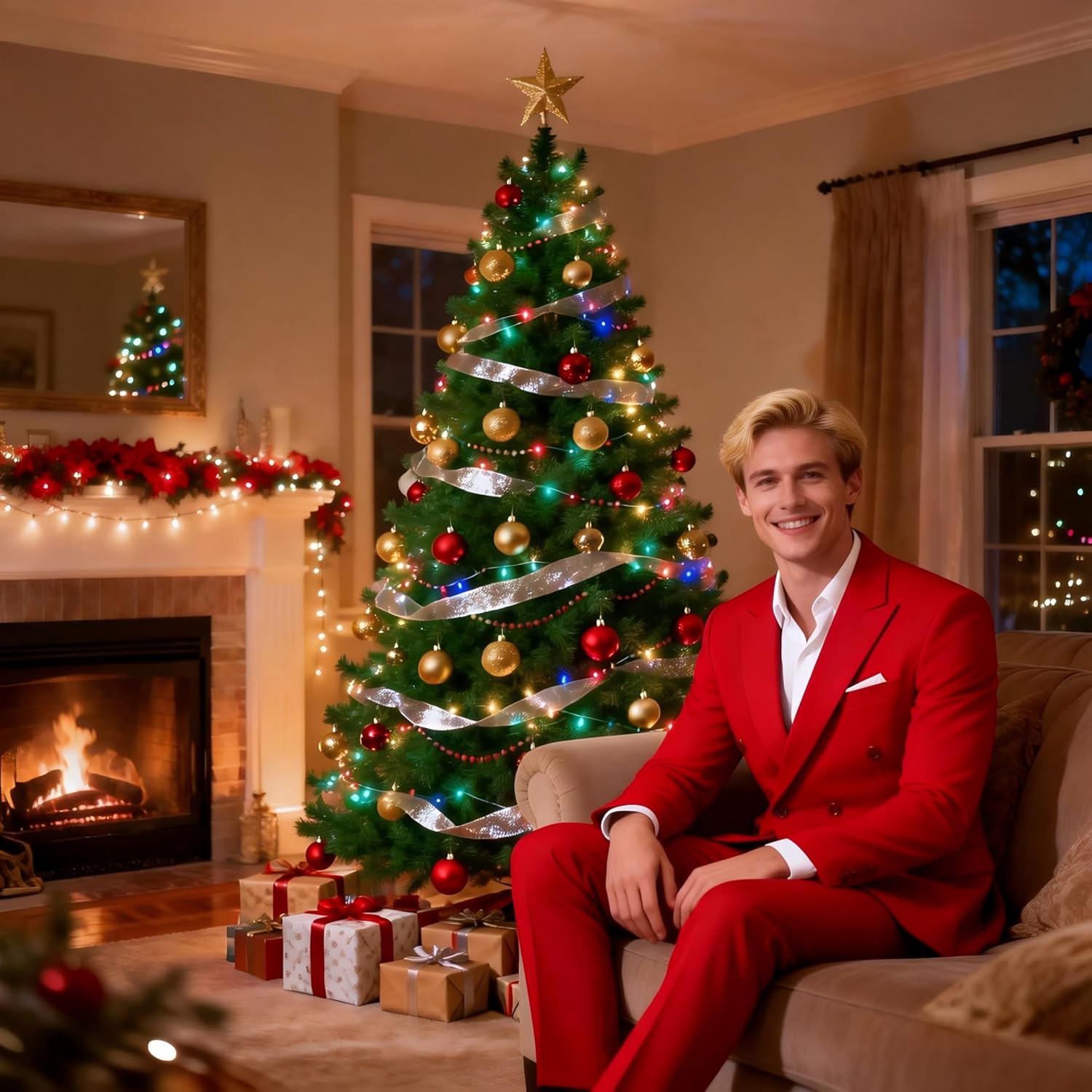 MOGU Suits for Men, 2 Piece Slim Fit Suit with Double Breasted Blazer and Tuxedo Pants - Image 3