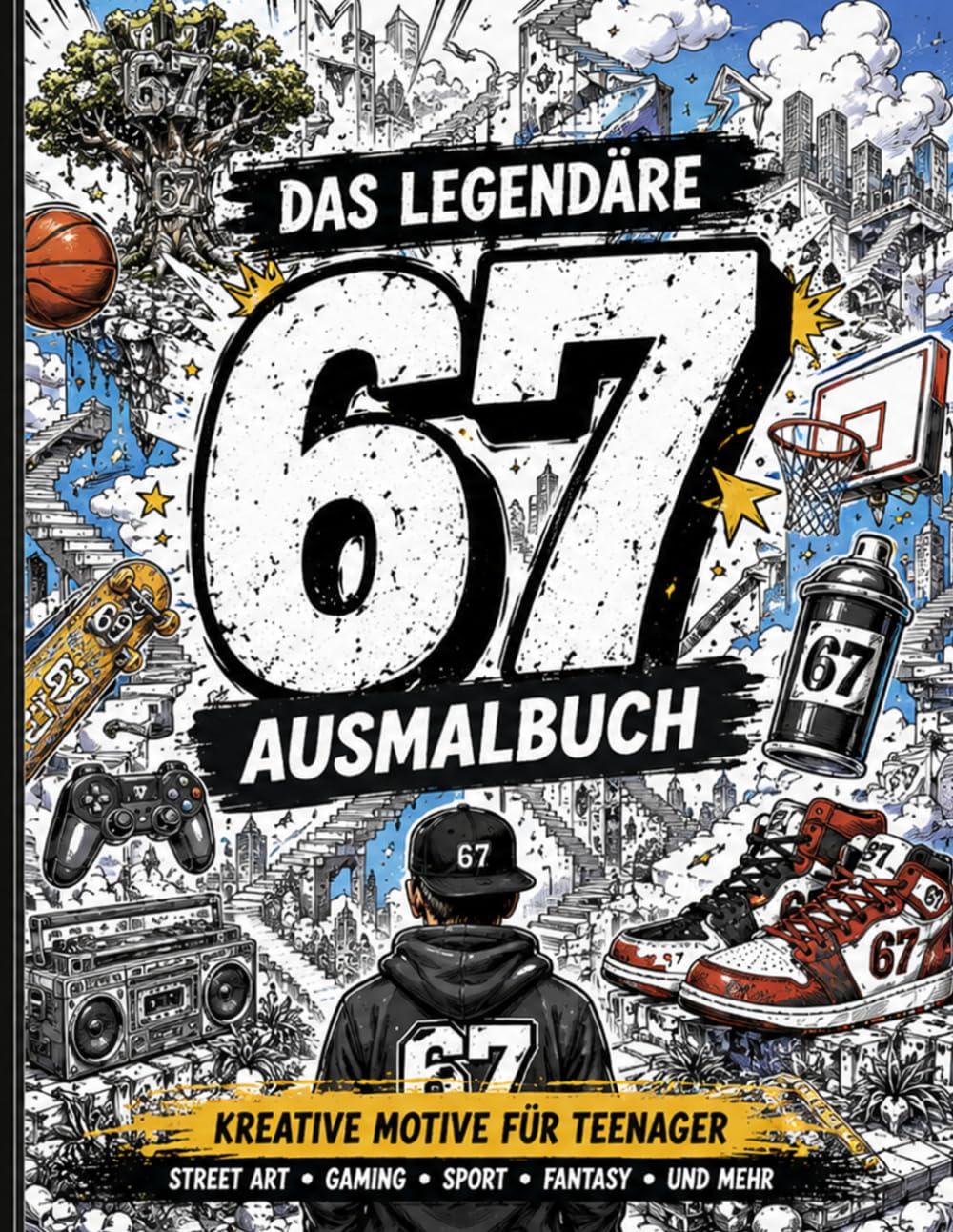 67 – SixSeven - Das legendäre Ausmalbuch: Detailreiche Ausmalmotive voller Street-Art, Gaming, Basketball, Memes und kreativer Fantasiewelten für Jugendliche und Erwachsene