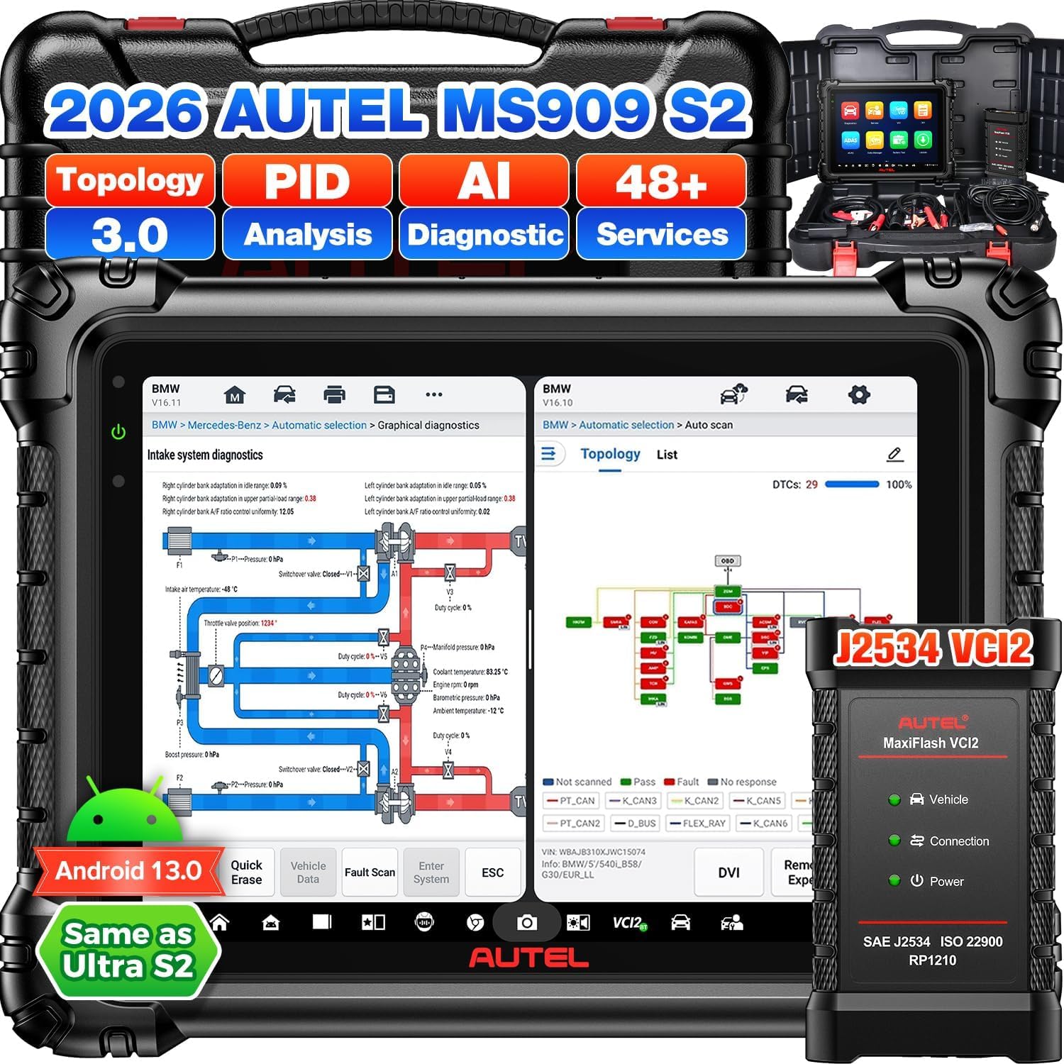 Autel MaxiSYS MS909 S2 AI Scanner, Top Intelligent as Ultra S2 MS919S2