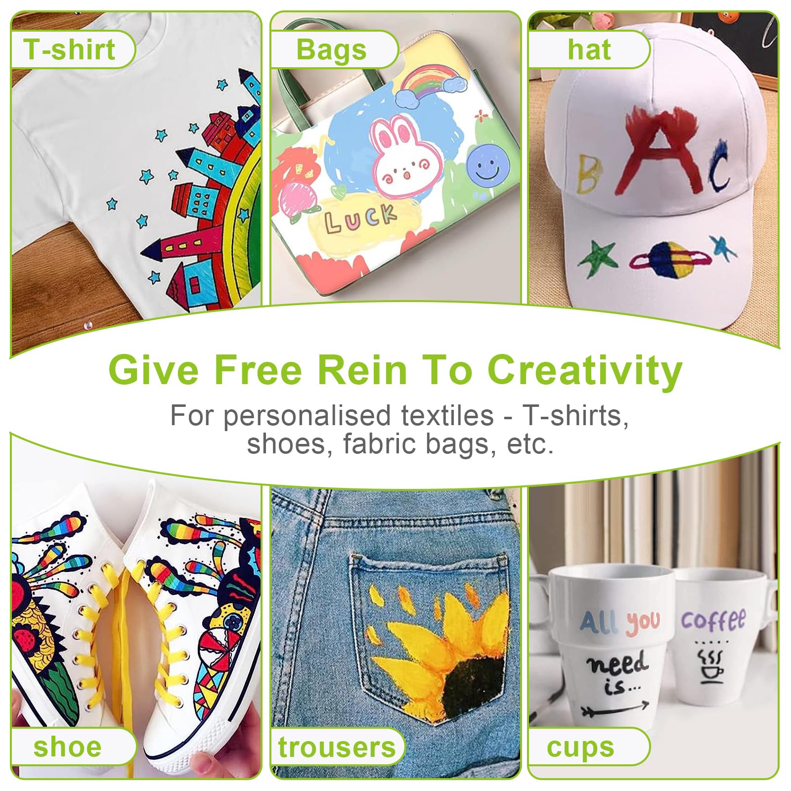 6 Textilstifte Waschmaschinenfest - Permanent Marker Für T-Shirts, Stoffe & DIY Projekte