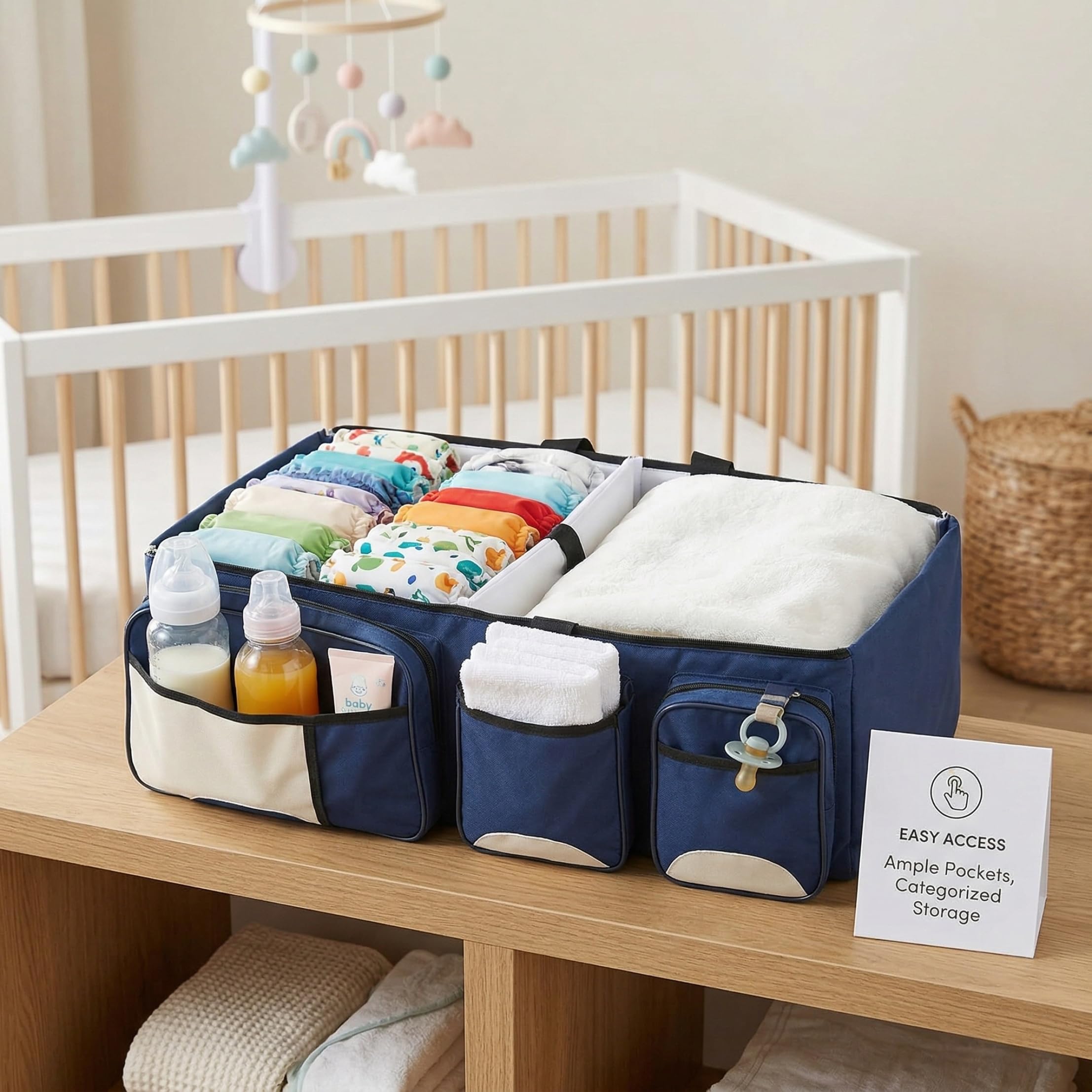 Cunas, Moisés de Viaje para bebé Plegable, Moisés de Viaje para bebé Plegable, Cuna 2 en 1 y Bolsa para mamá de Gran Capacidad, Mochila de pañales portátil y Liviana para recién Nacidos (Azul Oscuro)