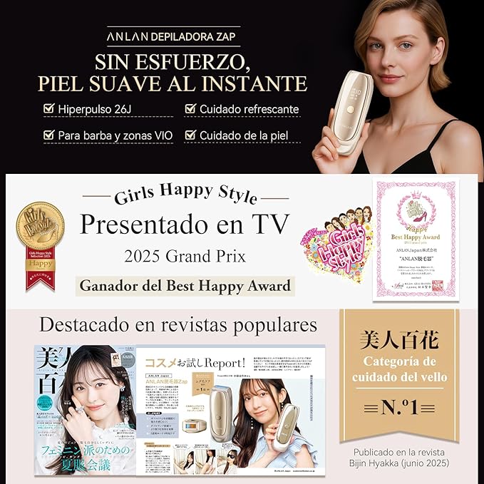 ANLAN Zap IPL 26J Power Depiladora Laser, Indolora, Tecnología Zafiro Enfriamiento, Vello Facial/VIO, Laser Depilacion Alta Potencia Hogar, 5 Flash 0.18s, Cuidado Piel Mujer, Cuerpo Completo