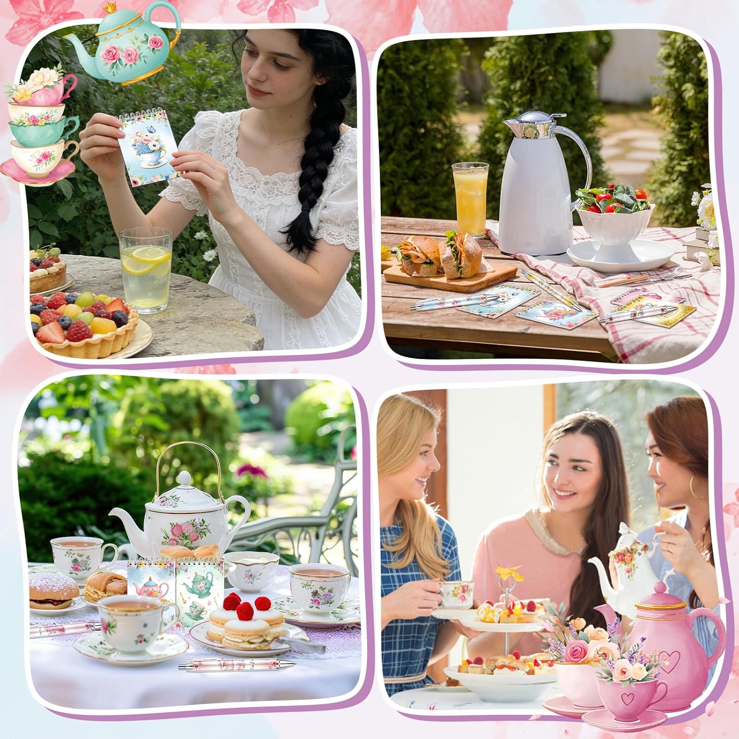 Lebsitey 48 Pcs Tea Party Favors Mini Tea Party Notebook with Floral Ballpoint Pens Vintage Teapot Spiral Pocket Notepads Memo Spiral Notebooks Birthday Office Wedding Supplies Bridal Shower Favors
