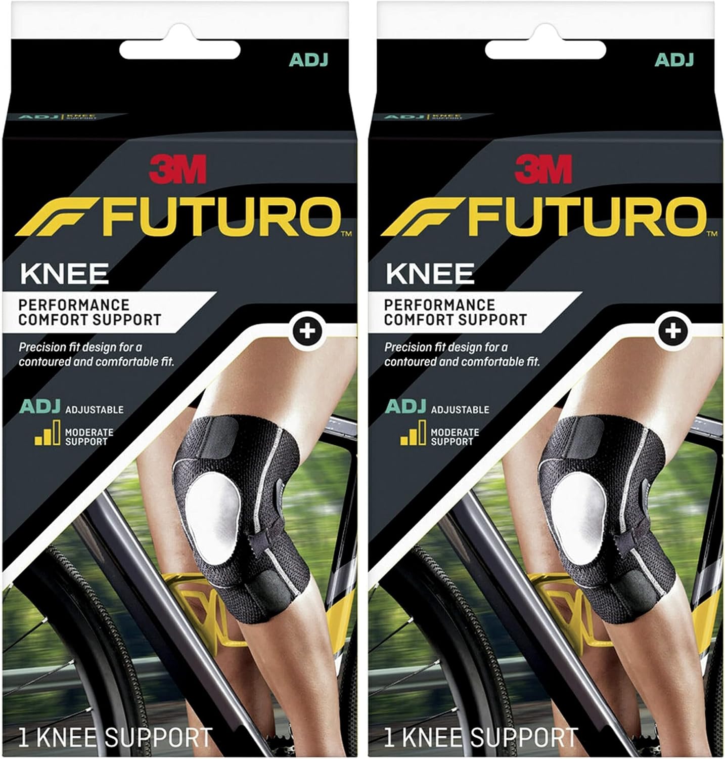 Futuro Performance Compression Knee Support, Ideal for Everyday Activities, One Size - Black (Pack of 2)