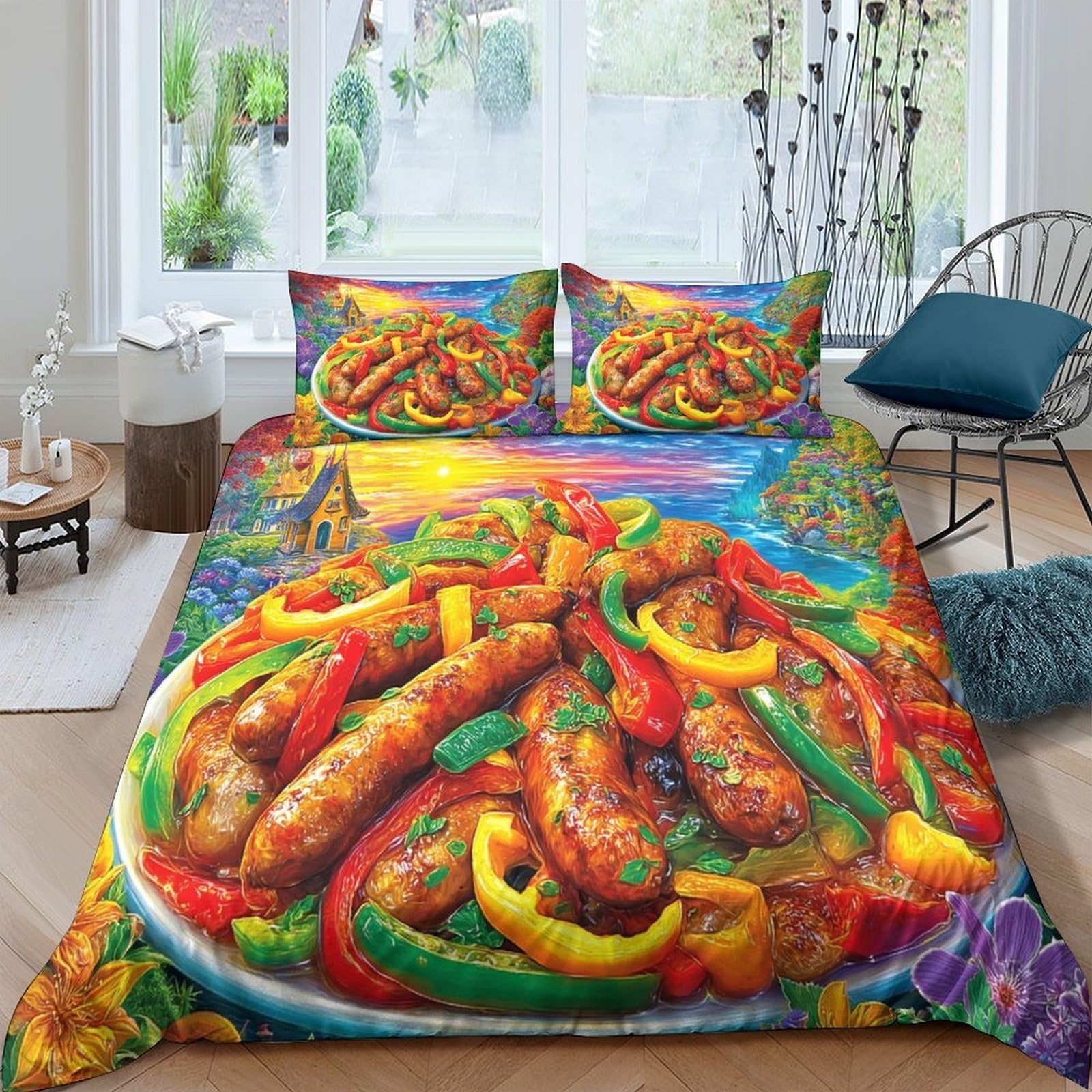 Housse de couette avec zip discret et 2 taies, textile léger lavable 260x220