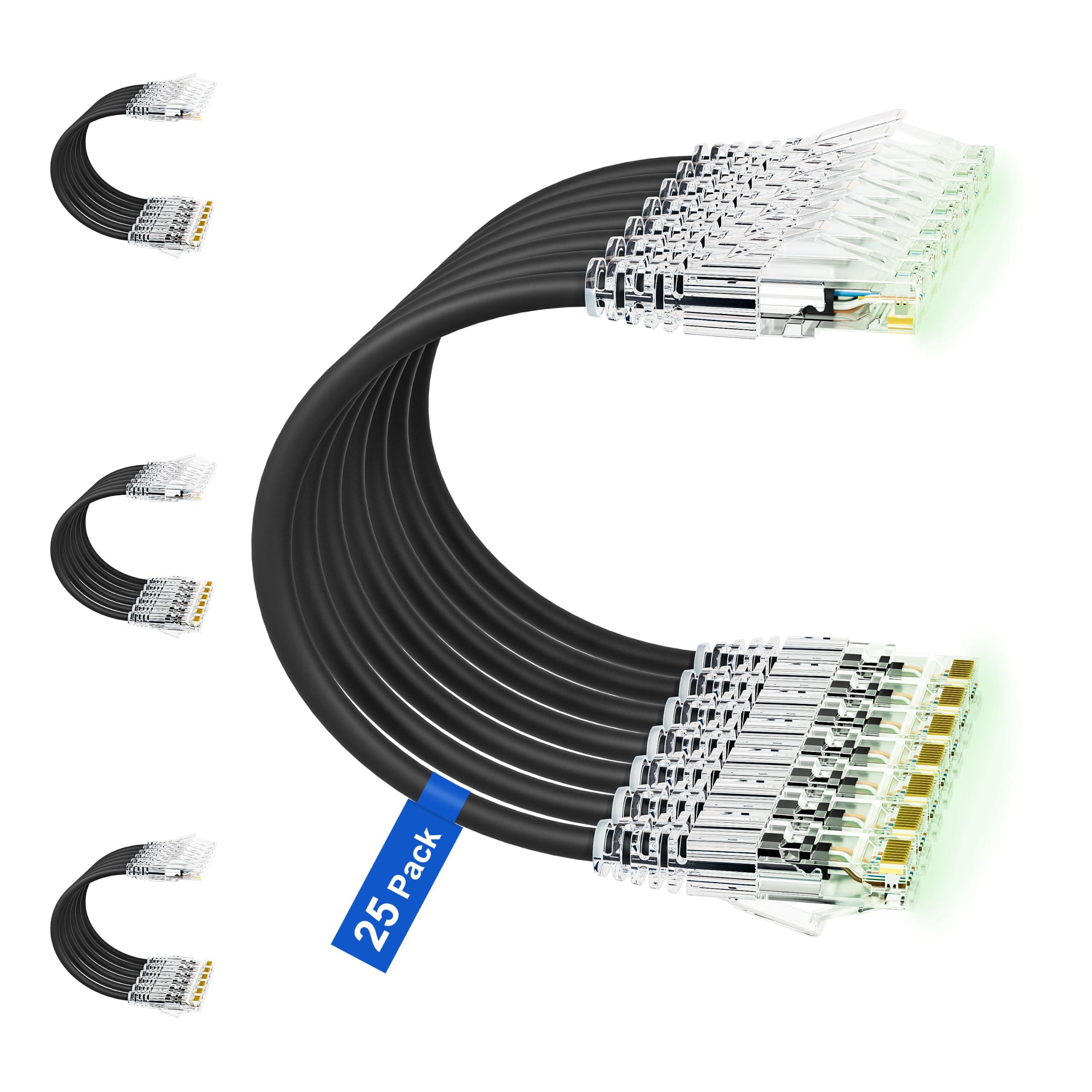iwillink Cat6 / Cat6a Patchkabel, 3 m, schlankes Ethernet-Kabel, 28 AWG, 10 Gbit/s, Hochgeschwindigkeits-UTP, Cat6-Patchkabel für Patchpanel zu Switch, Zuhause, Büro, Netzwerk, Schwarz, 25 Stück