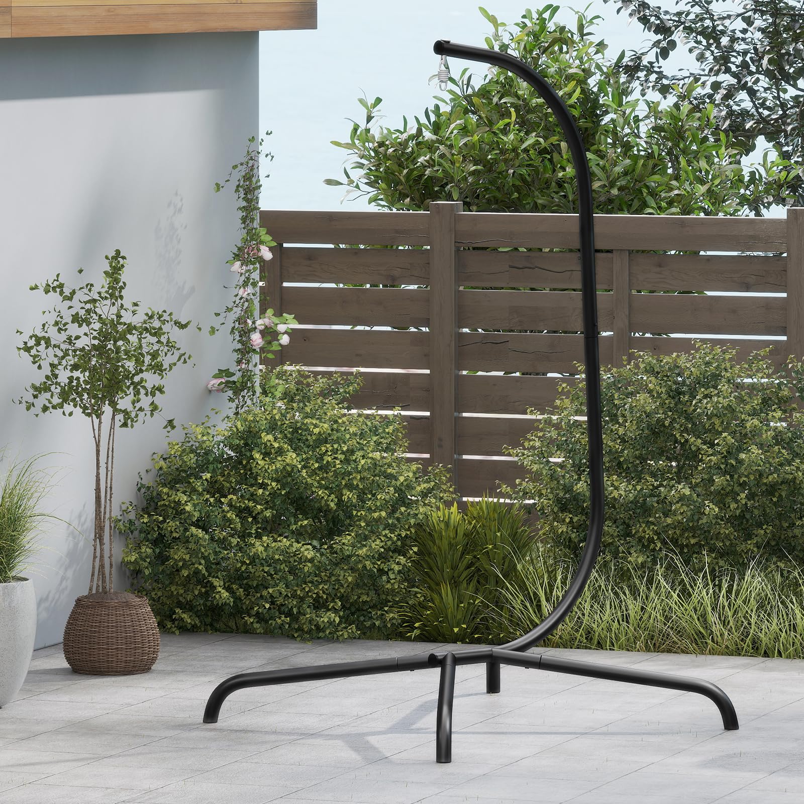COSTWAY Supporto per Amaca a C, Base per Sedia Sospesa in Metallo Pesante con Gancio a Molla e Rotazione a 360°, Telaio per Amaca per Interni ed Esterni, Portata 180 kg