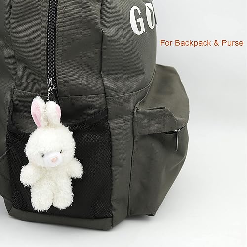 Miniatura 2 de Llavero de peluche de conejito para niños con corazón de 5.5 pulgadas, mochila de peluche de conejo de peluche, bolso colgante de regalo para niñas,