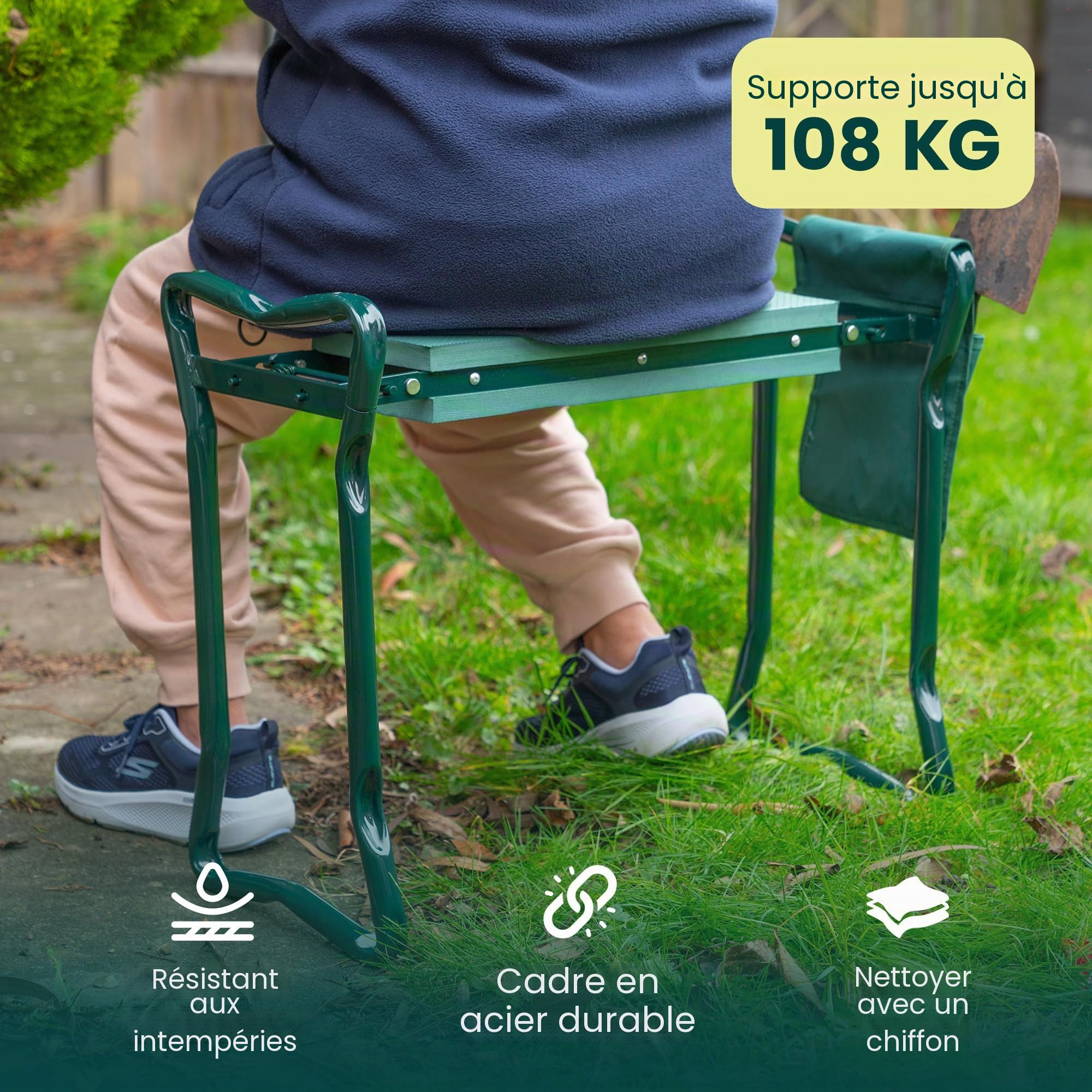 Green Haven Repose-Genoux de Jardin avec poignées et Sac à Outils – Tabouret à Genoux Pliable et Robuste pour Le Jardinage – Coussin de Genoux de Jardin rembourré en Mousse EVA, Cadeau pour Les