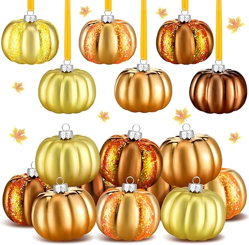 Libima 12 piezas de adornos de árbol de calabaza de Acción de Gracias, decoración de árbol de otoño, decoración de mini bolas de calabaza, adornos