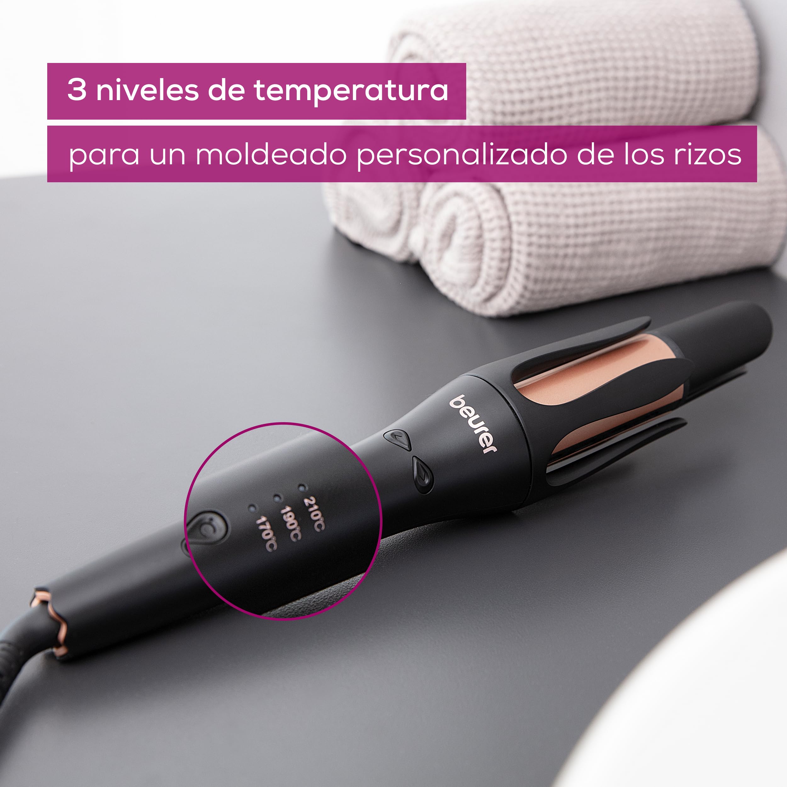 Beurer HT 75 Rizador automático, peinado seguro gracias a la cámara de rizado abierta, 3 ajustes de temperatura, 2 direcciones de rizado, con cerámica y turmalina para un brillo extra