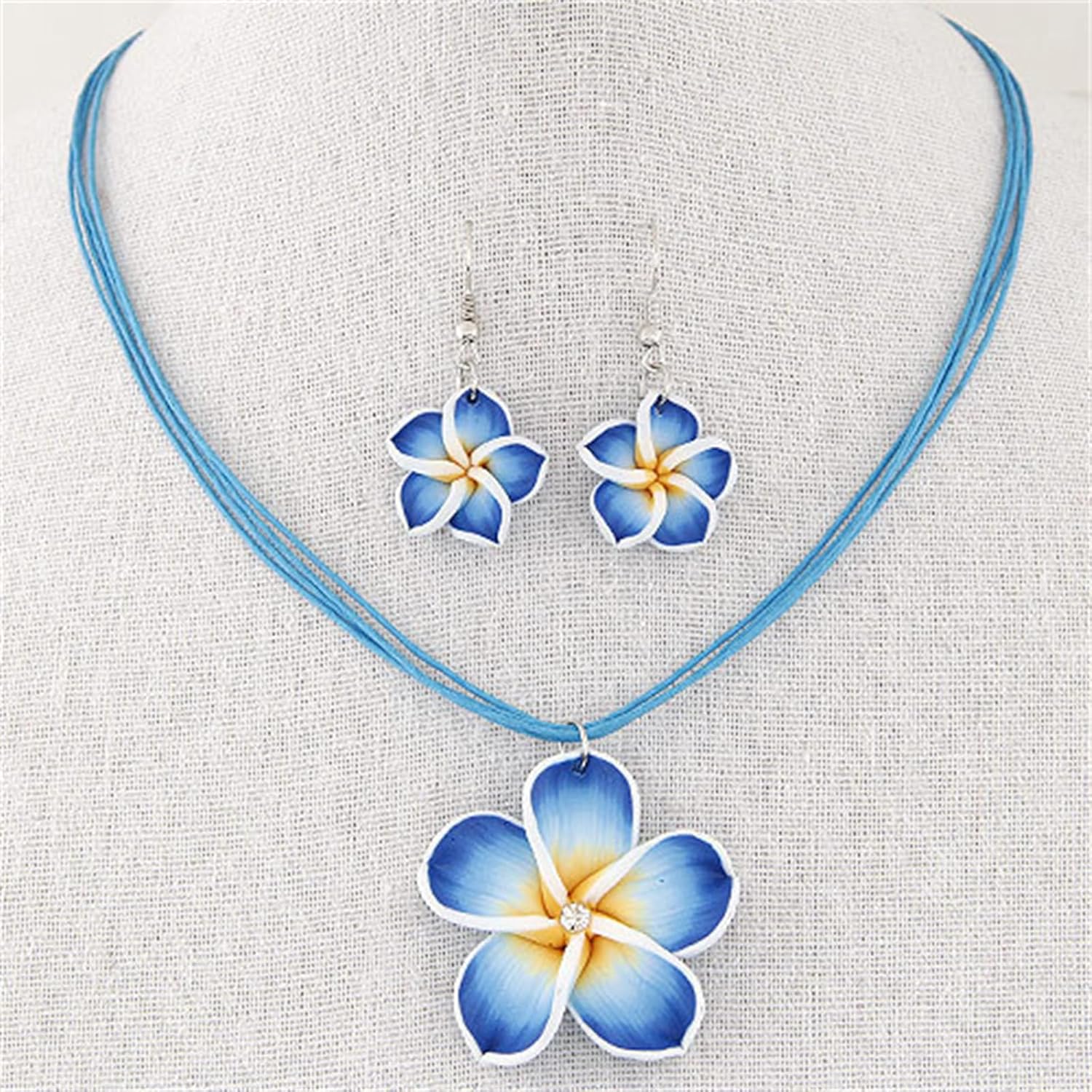 Dreuyet Colorful Plumeria Rubra Necklace Earrings Set for Women Elegant Hawaiian Style Flower Necklaces Bohemia Tropical Flower Dangle Earrings Luau Beach Party Accessories - Image 5