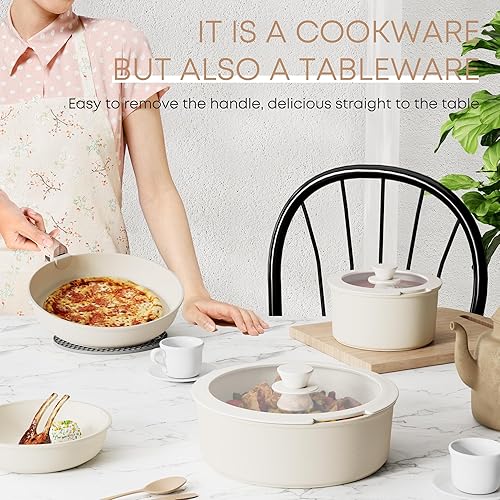 Miniatura 6 de Caannasweis Juego de utensilios de cocina antiadherentes desmontables, ollas y sartenes de inducción apilables con asas extraíbles, aptos para