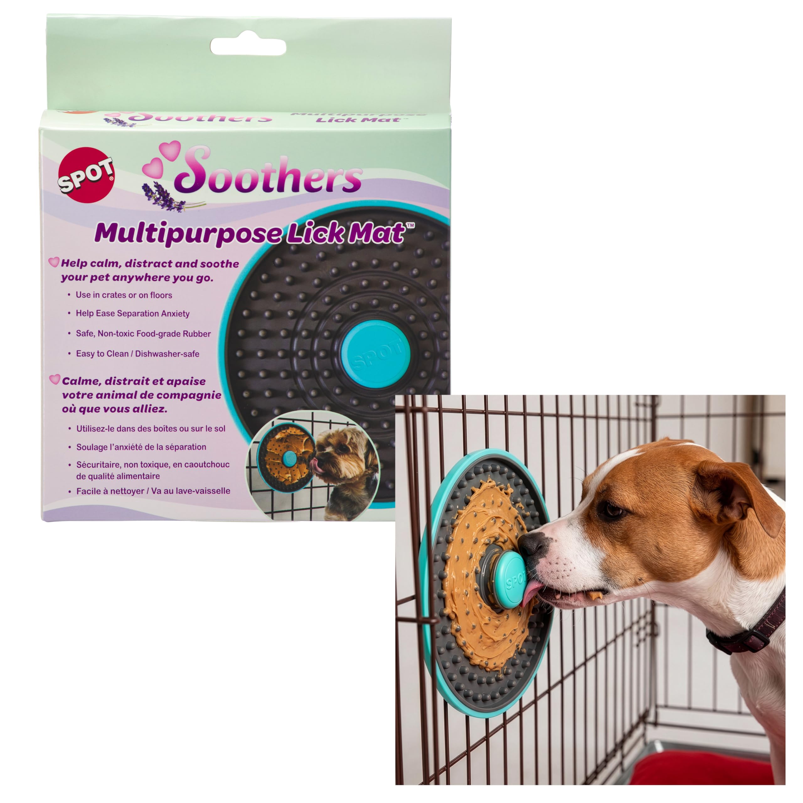 SPOT Soothers Multipurpose Dog Lick Mat - 6in Slow Feeder &amp; Crate Enrichment Toy for Small &amp; Medium Dogs and Puppies, Food-Grade Rubber, Dishwasher Safe, Anxiety &amp; Boredom Relief