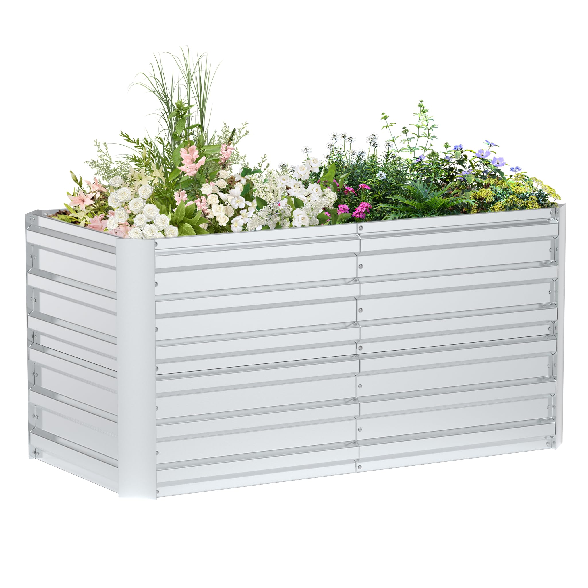FIVMEN Fioriera rialzata, 300 x 120 x 58 cm, in acciaio zincato, grande per esterni, aiuola da giardino, rettangolare, per giardino, balcone, argento
