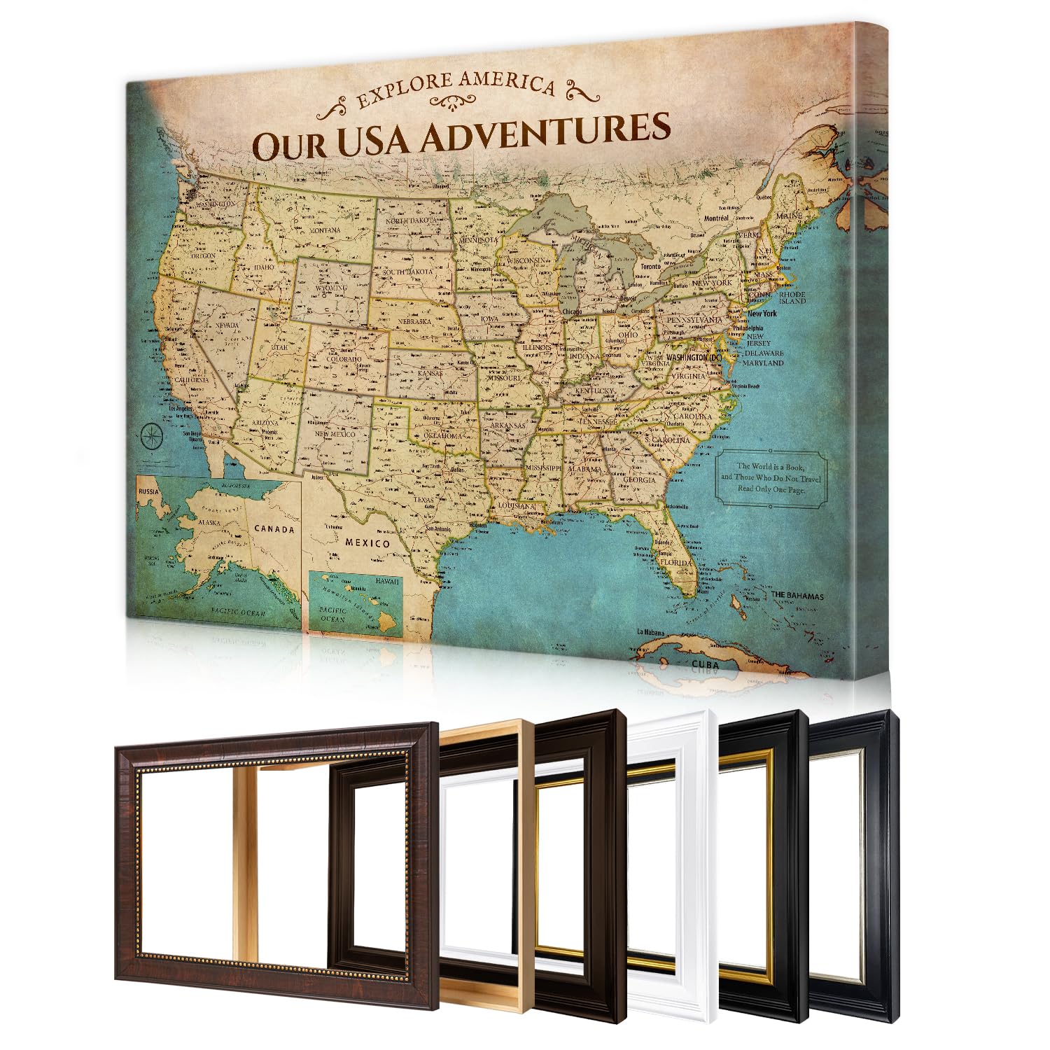 DECORARTS Personalized Push Pin Travel Map USA, Antique Canvas, 40x30''