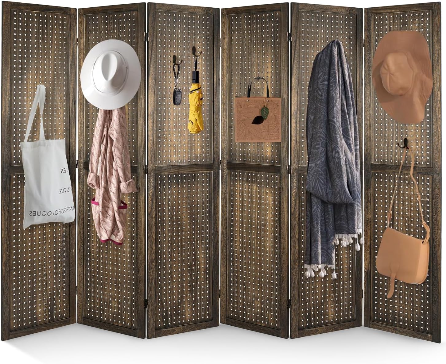 Babion 6 Panel Pegboard Display, Peg Board Room Divider Freestanding Folding Privacy Screens Display Stand for Craft Shows (Brown)