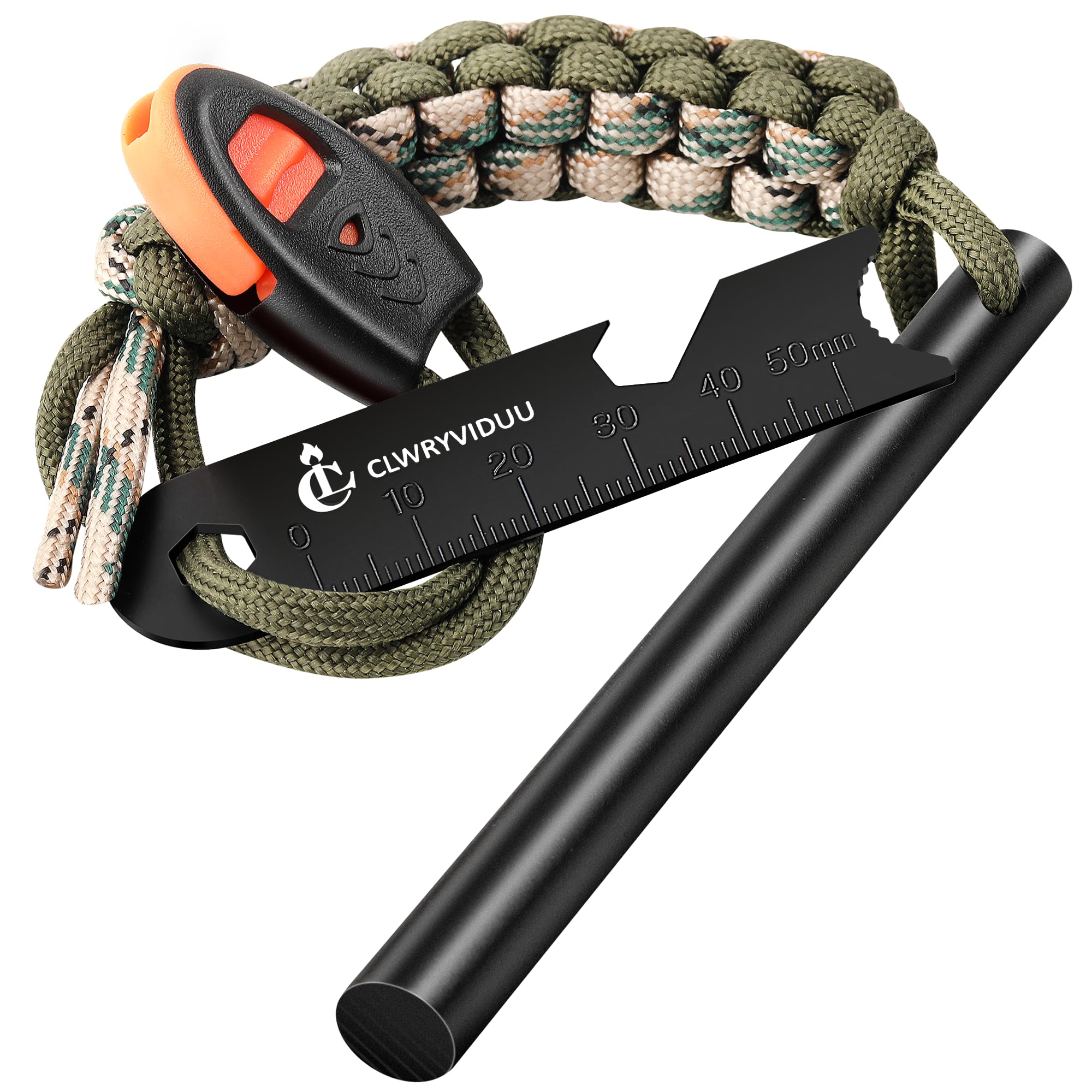 Survival Fire Starter, 4 Inch Ferro Rod, Flint Fire Starters for Hiking and Camping, Flint and Steel Survival Tool with Paracord and Emerge