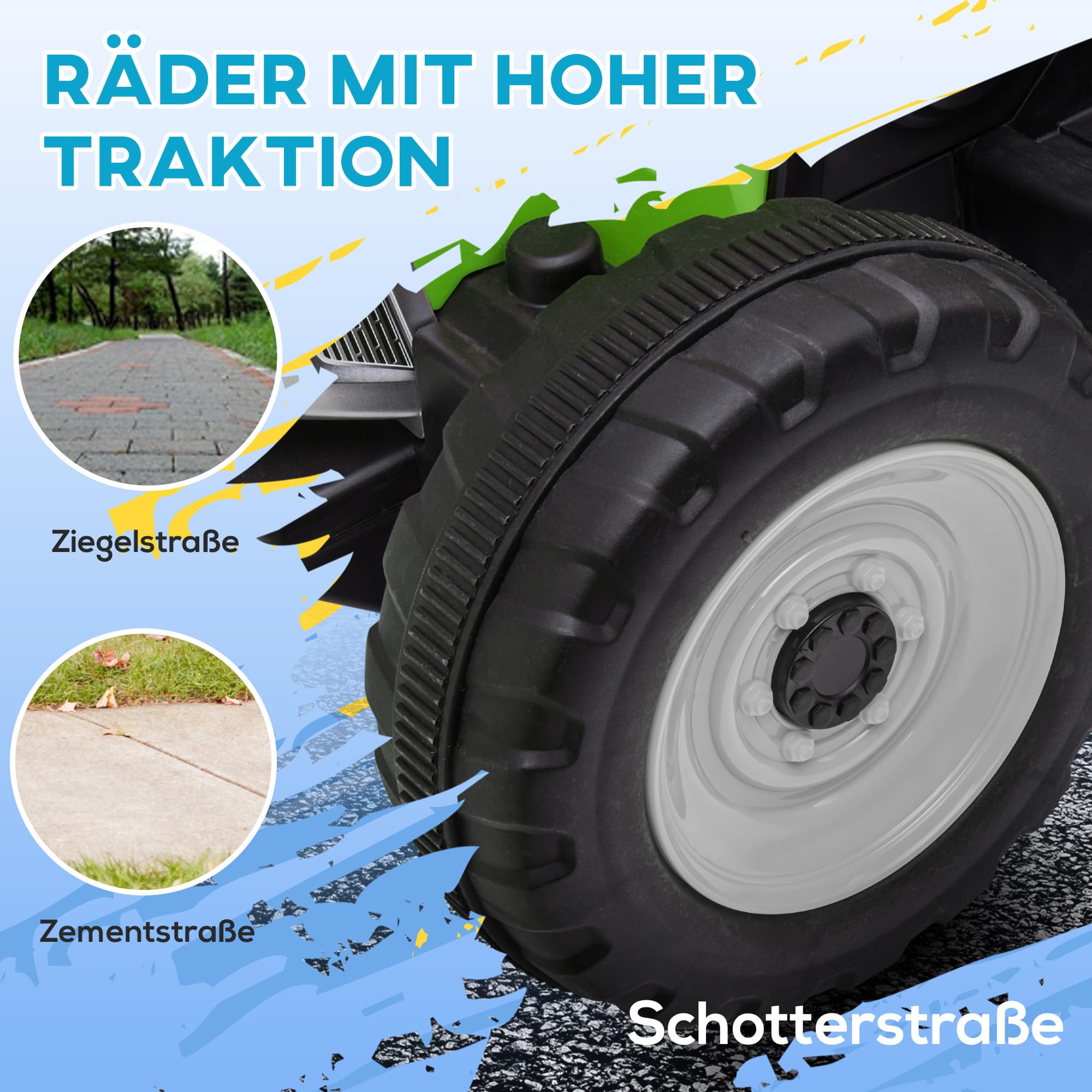 HOMCOM Elektrischer Traktor mit Anhänger 2,4G Fernbedienung 3-6KM/H Grün | Kinder Aufsitztraktor, Kinder Elektroauto mit MP3 Funktion, Kinderfahrzeug mit Scheinwerfer, für 3-6 Jahre